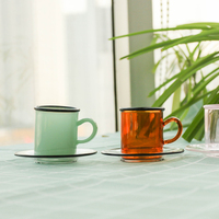Ensemble de tasses à thé en verre borosilicate coloré à paroi simple, faites à la main, avec soucoupe ronde, pour café arabe – Vente en gros Chine