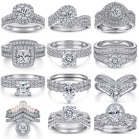 Bagues Solitaires en Argent Massif 925 Rhodié avec Zircon Cubique (CZ) Tailles Princesse, Marquise, Ovale, Poire, Cœur – Bague de Mariage, de Fiançailles, Empilable, pour Cérémonie Nuptiale