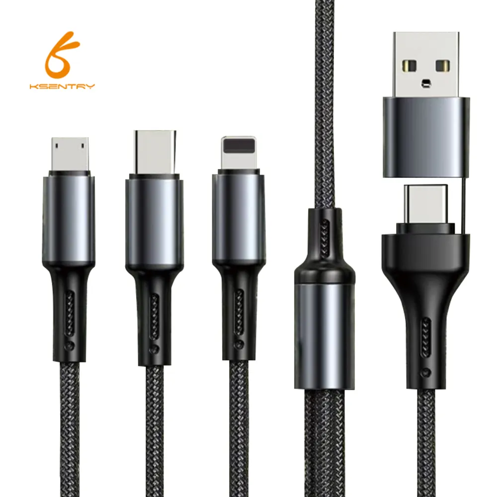 5 in 1 USB nilon PD kabel 60W 5-in-1 multi-fungsi 60W pengisian daya cepat QC3.0 PD3.0 5V/3A ponsel pintar kabel bepergian