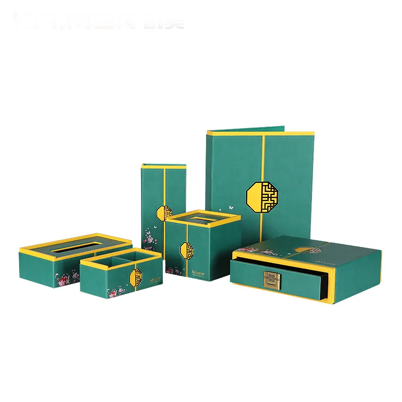 Hot selling hotel leather supplies high quality leather hotel supplies desk accessories storage box Desktop Set