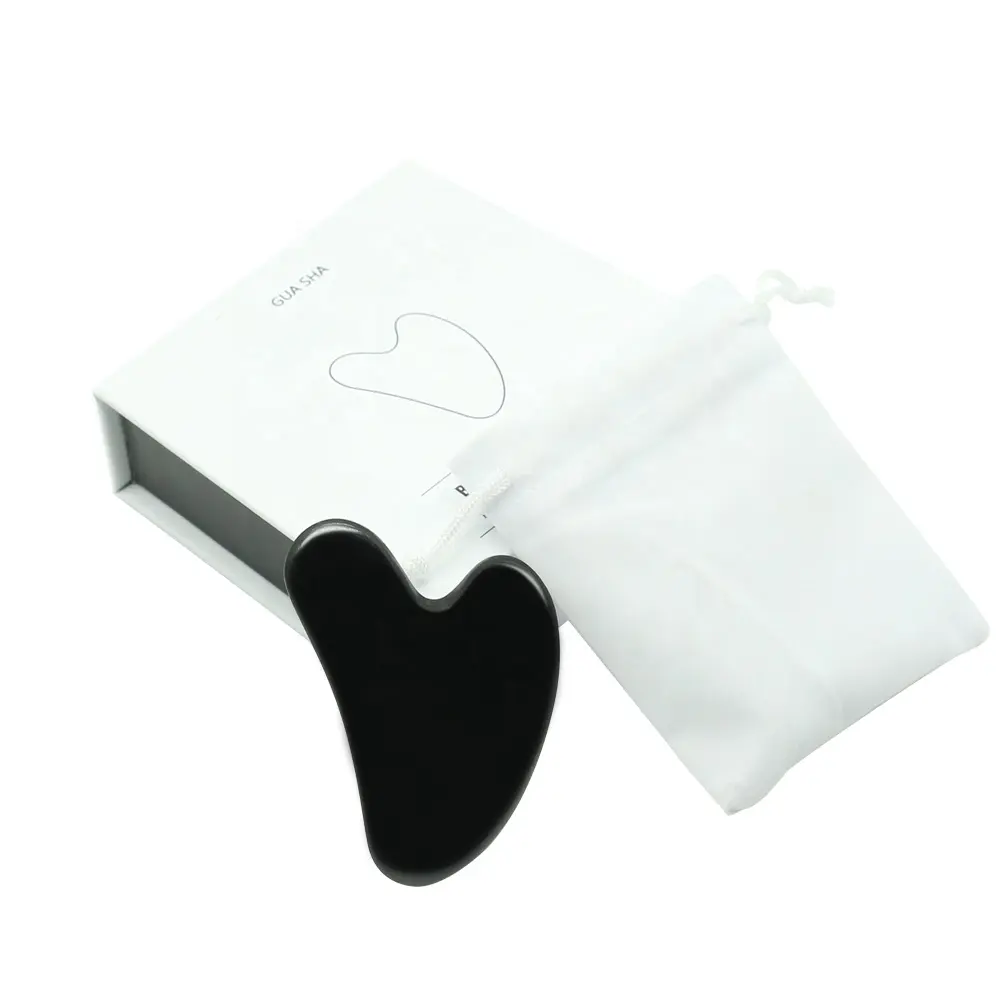 Черный обсидиан гуаша скребковая доска лечебный Портативный Массажный инструмент для лица гуаша с упаковочным комплектом