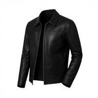 Veste décontractée unisexe BS International, col mandarin, hiver, en cuir de mouton, de veau et de chèvre noir, toile et fibre de bambou sur le devant