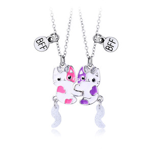 Kalung Liontin Kucing Pink Ungu Trendi untuk Wanita dan Remaja Putri, Kalung Hewan dengan Daya Tarik Magnetik, Aksesoris Perhiasan <span class=keywords><strong>BFF</strong></span> - Product Image 5