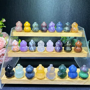 Mini Size Carving Product Crystal Crafts Natural Stone Polishing Small Mixed Material Gourds For Gift Decoration