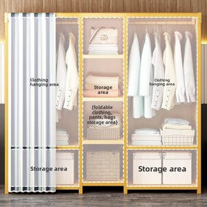 <span class=keywords><strong>Armoire</strong></span> autoportante moderne et simple en bambou pour chambre à coucher et chambre de location, rangement anti-poussière avec design robuste et durable - Product Image 5