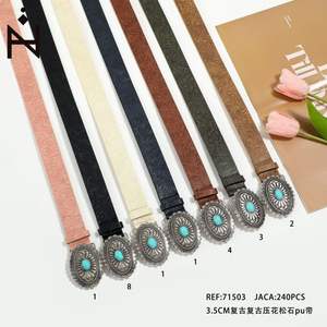 Cinturón vintage con relieve turquesa de 3.5 cm con hebilla de aleación para mujer, cinturones de moda. - Product Image 3