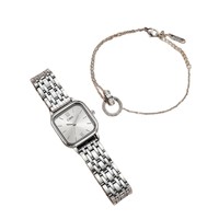 Set gelang jam tangan dua potong untuk wanita, gelang jam tangan bahan baja tahan karat Diameter Dial 35mm, Set gelang jam tangan perak keren untuk wanita
