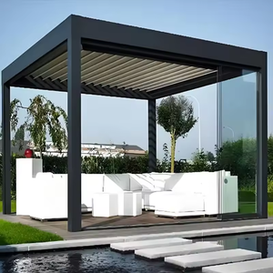 Pergola bioclimatique pliable en aluminium à lames orientables, motorisée, imperméable, avec système de gouttière intégré pour jardin, terrasse et cour arrière - Product Image 6