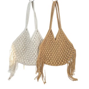 Sac fourre-tout en tissu de coton tissé style bohème rétro pour femme, grande capacité, tendance, décontracté, avec pompons <span class=keywords><strong>et</strong></span> découpes, idéal pour l'été - Product Image 5