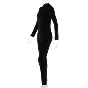 Nuova Tuta Intera Primaverile Nera a Maniche Lunghe per Donna, Abbigliamento con Cerniera <span class=keywords><strong>in</strong></span> <span class=keywords><strong>Velluto</strong></span>, Jumpsuit Aderente alla Moda - Product Image 3