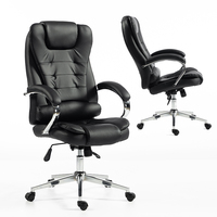 Chaise de bureau ergonomique à dossier haut et coussin épais en cuir PU noir, chaise de direction pour bureau à domicile