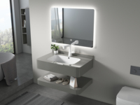 Meuble de salle de bain mural moderne de luxe en aluminium avec miroir LED et vasque en dalle de roche écologique