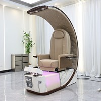 Fauteuil de pédicure de luxe moderne à dossier haut sans tuyauterie, base LED, baignoire en verre céramique, spa à jets en cuivre réglable pour salon de manucure