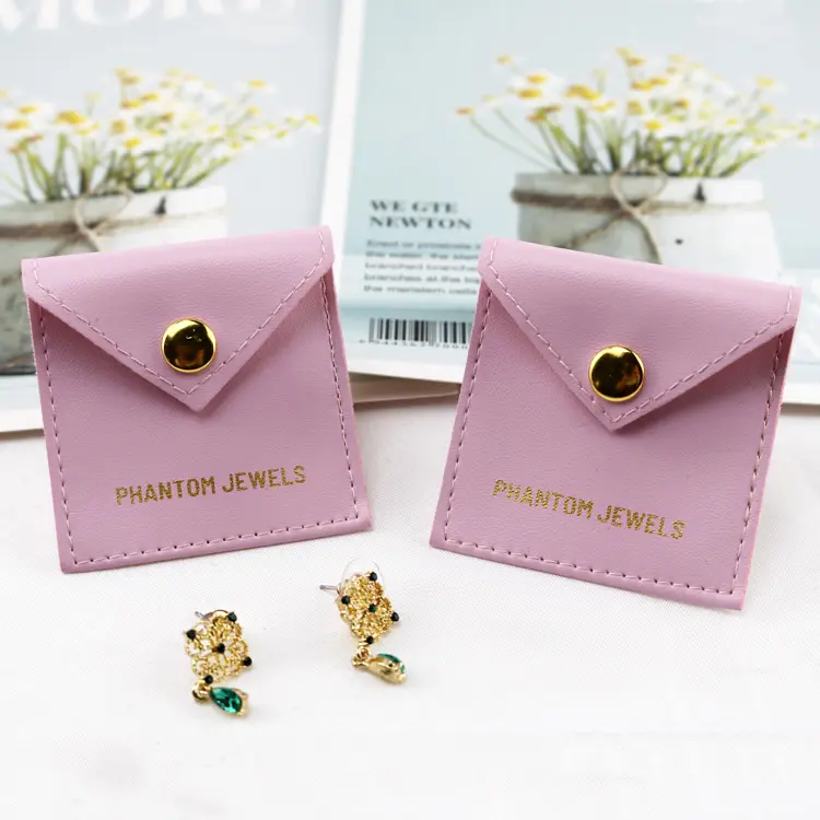 Luxurious Pink Pu Jewellery Pouch Bag With Jewelry Insert Card Packaging Gift Bags For Jewelry Packaging Bags