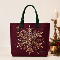 Sac personnalisé en coton naturel pour le commerce de détail offshore, avec support en tissu toile de Noël à motif étoile givrée, encre de qualité supérieure, expédition rapide et sur mesure, pour les commandes à fort volume.