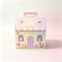 Boîte cadeau mignonne en forme de maison, boîte en papier personnalisée avec logo et poignée, motif dessin animé pour emballage de bonbons, jouets et cadeaux d'anniversaire pour bébés et enfants