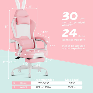 Silla Gamer Rosa <span class=keywords><strong>de</strong></span> Cuero Reclinable con Reposapiés para <span class=keywords><strong>Chicas</strong></span>, Precio Más Bajo <span class=keywords><strong>de</strong></span> Fábrica en <span class=keywords><strong>Bolivia</strong></span>, Teclado Gratis - Product Image 6