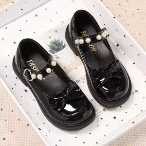 Zapatos deportivos de alta calidad para niñas, con punta redonda, ligeros, de cuero PU negro, zapatos de vestir a la moda, estilo casual para caminar. - Product Image 3