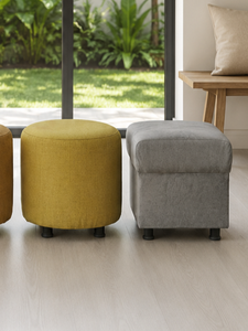Sleek Modern Round Footstool Accent with Solid Wood Frame and Premium Fabric for Living Room <b>Sofa</b> <b>Set</b> - Product Image 2