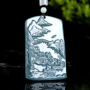 Pendentif en Jade Naturel de Jadéite Bleue, Motif Paysage Montagneux et Carte de Résidence, Design Original UNISEXE SS09 - Product Image 2