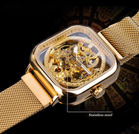 FORSINING FOS092 Montre mécanique de luxe légère pour homme avec bracelet en maille tissée Mouvement mécanique automatique avec double creux