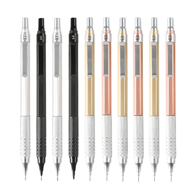 Popul Full Metal Mechanical Pencil 0.3,0.5,0.7,2.0mm Black Silver Gold Art Painting Drawing Sketch Pencil