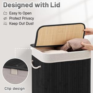 Custom Bamboo Laundry Basket <b>Storage</b> Baskets with Lid and Carrying Strap for Home <b>Bath</b> <b>Storage</b> - Product Image 4