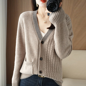 Suéter largo Cárdigan para mujer, suéteres de cuello en v con botón - Product Image 2