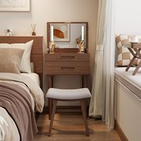 Commode en bois massif, style mid-century modern, avec miroir LED intégré, idéale pour les petits espaces, modèle SZT012