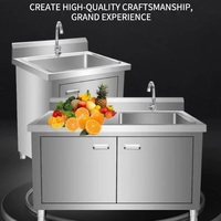 Meubles d'évier de cuisine en acier inoxydable de style européen avec égouttoir, double évier, pieds réglables en hauteur, autoportants, capacité de charge 300 kg/m²