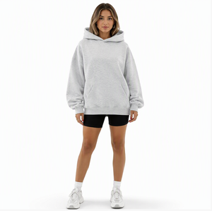 Sweat-shirt à capuche surdimensionné pour femmes, en molleton de coton, tricoté, long, pour l'hiver - Product Image 6