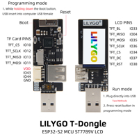 Carte de développement LILYGO T-Dongle ESP32-S2 avec écran LCD de 1,14 pouce, carte TF de 16 Mo, module WIFI ESP32, prise en charge des appareils programmables