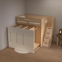 Lit superposé en bois avec grande armoire de rangement pour enfants, lit superposé en bois multifonctionnel gain de place, meubles de chambre d'enfant