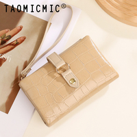 Dompet Wanita Panjang Motif Buaya TAOMICMIC, Dompet Lipat PU dengan Tali Pergelangan Tangan, Kantong Koin, Tempat Penyimpanan Earphone, Grosir