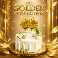 10-teiliges Gold Metallic Happy Birthday Tortendeko-Set mit Palmenfächern, Schmetterlingen und Blumen für Geburtstagsfeier-Dekorationen