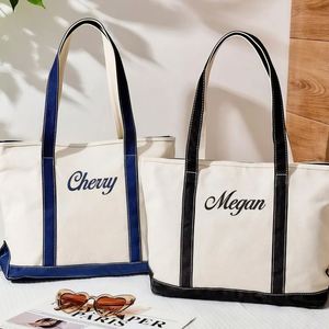 Embroidered Canvas Tote Custom Monogram Initial Solid Color Fashion Daily Use <b>Bridesmaid</b> <b>Gift</b> <b>Bag</b> Bridal Shower - Product Image 1
