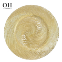 Ohere Vente en gros Offre Spéciale Service de table en verre de haute qualité fait à la main de 13 pouces Vaisselle de luxe Assiettes de présentation en verre à bord doré Mariage