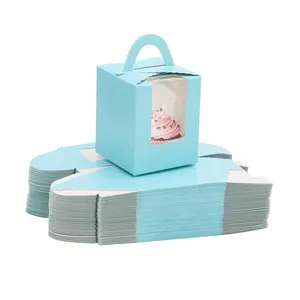 Geri dönüşümlü mavi özel tek düğün doğum günü partisi hediye pencere ve ekler ile Goodie Cupcake gıda kağıt ambalaj kutuları
