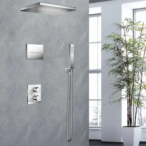 Set Doccia Termostatico Monocomando a Parete in Ottone Lucido con Kit Completo, Soffione Quadrato a Pioggia e Getto Massaggiante - Product Image 5
