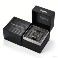Boîte à montre rectangulaire pour homme avec logo personnalisé, noire, faite à la main, étui de rangement pour montre