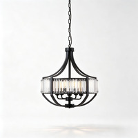 Luminaire suspendu moderne de luxe en métal noir et cristal, réglable en hauteur, taille moyenne, pour décoration intérieure