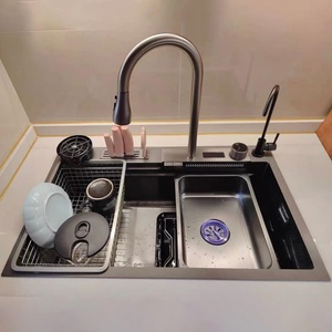 Fregadero de Cocina Inteligente de Acero Inoxidable 304 con Nanotecnología Antiarañazos, Doble Tazón Cuadrado, Cascada, Multifuncional, con Portacuchillos - Product Image 5