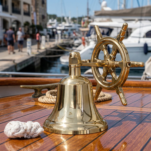 Campana de latón hecha a mano con forma de timón de barco, decoración náutica vintage para colgar en la pared, adorno marítimo para yates, embarcaciones y hogares costeros. - Product Image 4