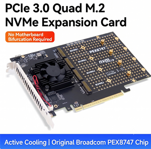 Tarjeta de expansión PCle 3.0 Quad M.2 NVMe, interfaz PCIe 3.0, admite transferencia de datos de alta velocidad para un rendimiento del sistema mejorado. Quad - Product Image 1