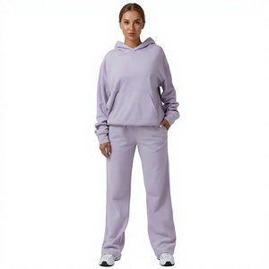 Custom <b>Womens</b> Winter Tracksuit <b>Fleece</b> Sweat Suit Hooded Top <b>Jogger</b> Pants Set Casual Sport Wear With Logo - Product Image 1