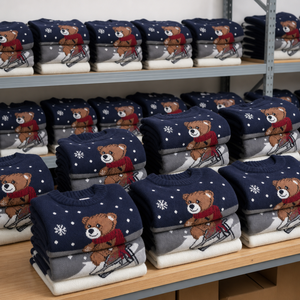 OEM Custom Women Navy Blue Jacquard <strong>Teddy</strong> <strong>Bear</strong> Snowflake Crew Neck Long Sleeve Pullover Sweater Wholesale OEM ODM - Product Image 6