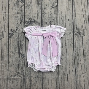 Combinaison courte à manches courtes pour bébé, motif à carreaux avec fleurs roses et violettes, vente en gros pour enfants, modèle SR3730 CUSTOM - Product Image 1