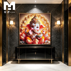 Décoration murale Ganesha, art mural hindou, impression sur toile du dieu Ganesh, peinture encadrée, décoration murale religieuse pour accrocher au mur - Product Image 4