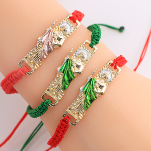 Promoção Clássica Pulseira de Contas Cristã São Judas Unissex Banhada a Ouro 14K Feita à Mão com Cordão Trançado Vermelho e Verde - Product Image 3