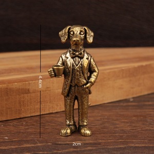 Figura de Perro de Latón con Traje, Bebiendo Té, Decoración Retro para Escritorio, Adorno Metálico de Animal para Hogar u Oficina - Product Image 4